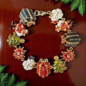 Christopher Radko Charm Bracelet Signed Shiny Brite Santa Christmas Gift Holiday